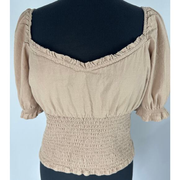 Abercrombie & Fitch Size XL Brown Puff Sleeve Smocked Crop Top Boho Y2K Women's - Picture 2 of 9